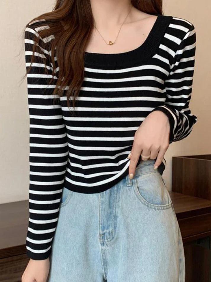 Stripe Print Long Sleeves Knits