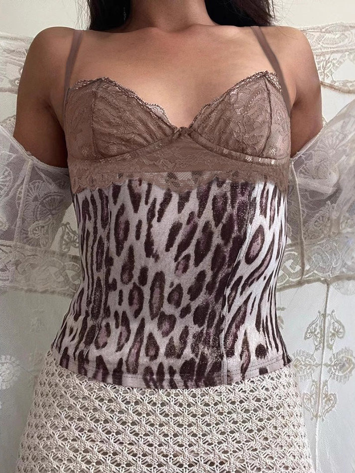 Vintage Lace Leopard V-Neck Cami Top