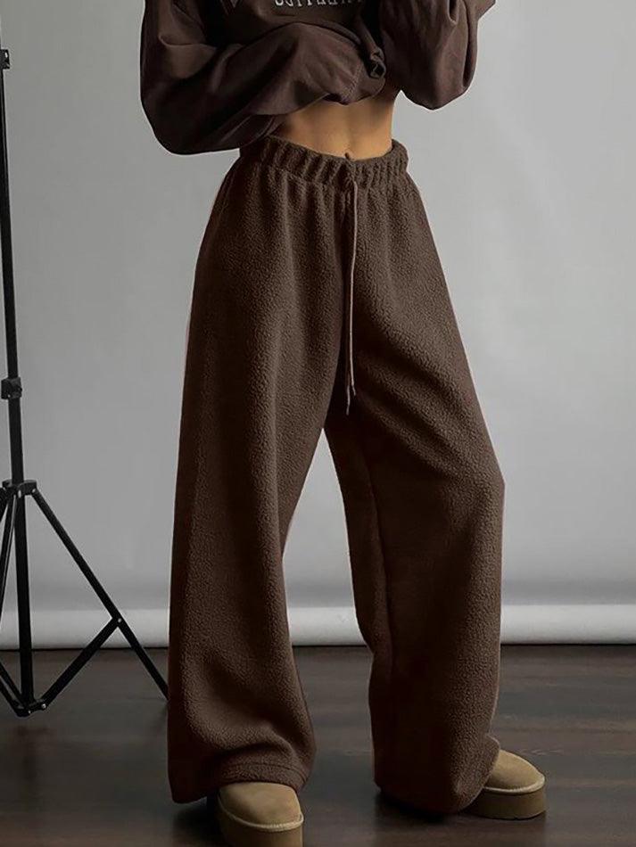 Drawstring Wide Leg Teddy Fleece Pants