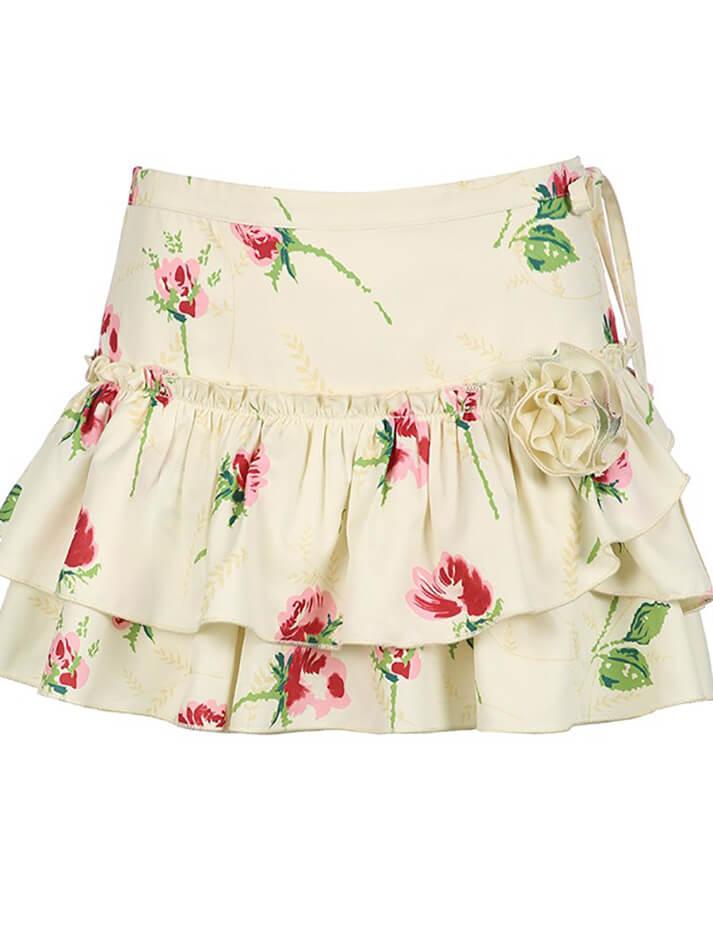 Ruffle Tie Floral Short Skirt - AnotherChill