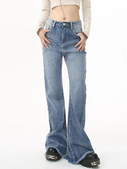 Mid Rise Raw Edge Slim Flare Jeans - AnotherChill