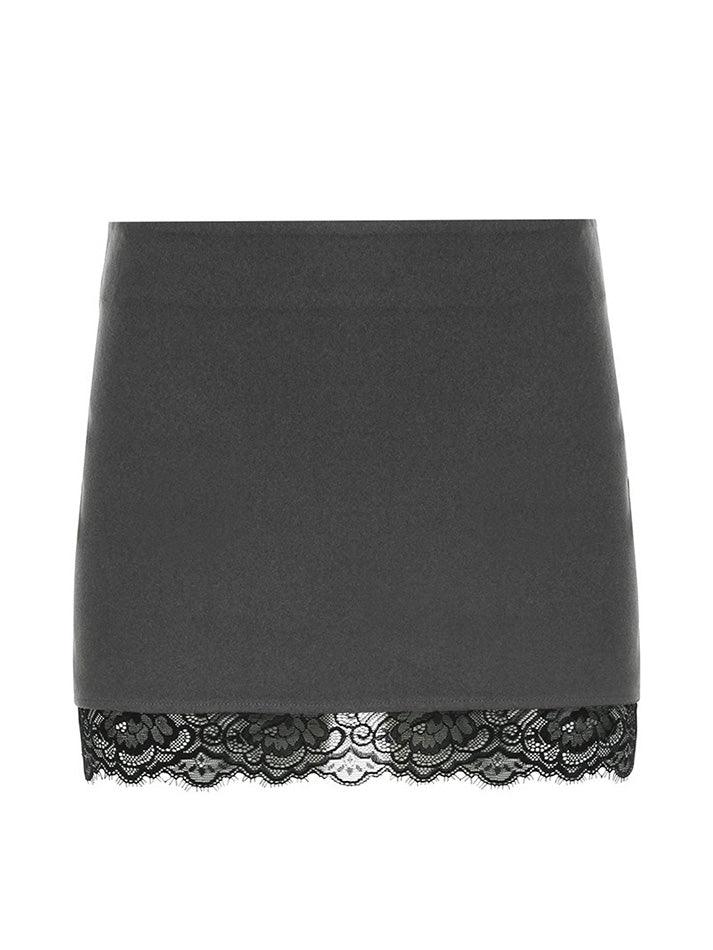 Lace Contrast Low-Rise Mini Skirt