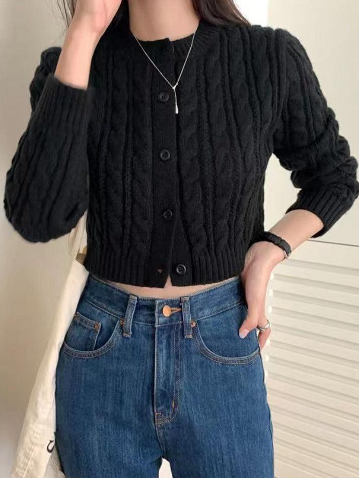 Solid Short Cable Knit Cardigan