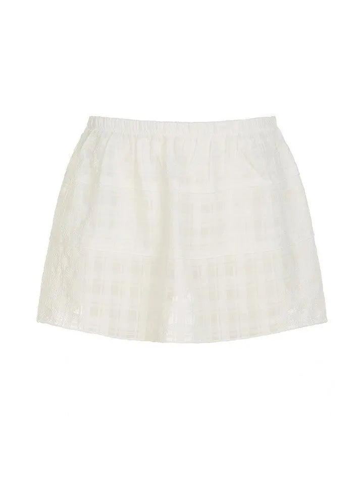 Plaid Mesh Solid Color Mini Skirt