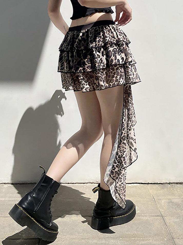 Leopard Print Irregular Ruffle Mini Skirt