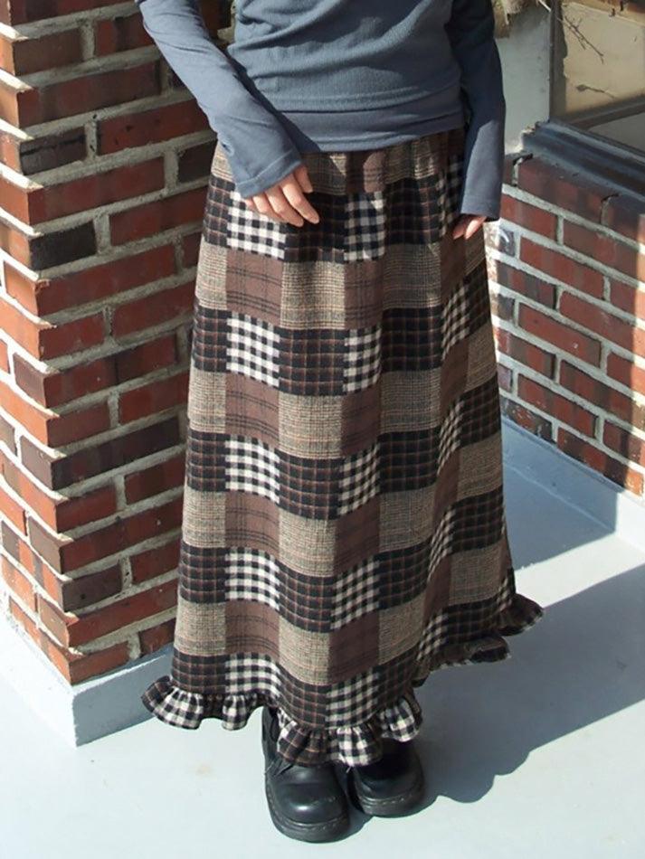 Vintage High Waisted Plaid Ruffle Skirt