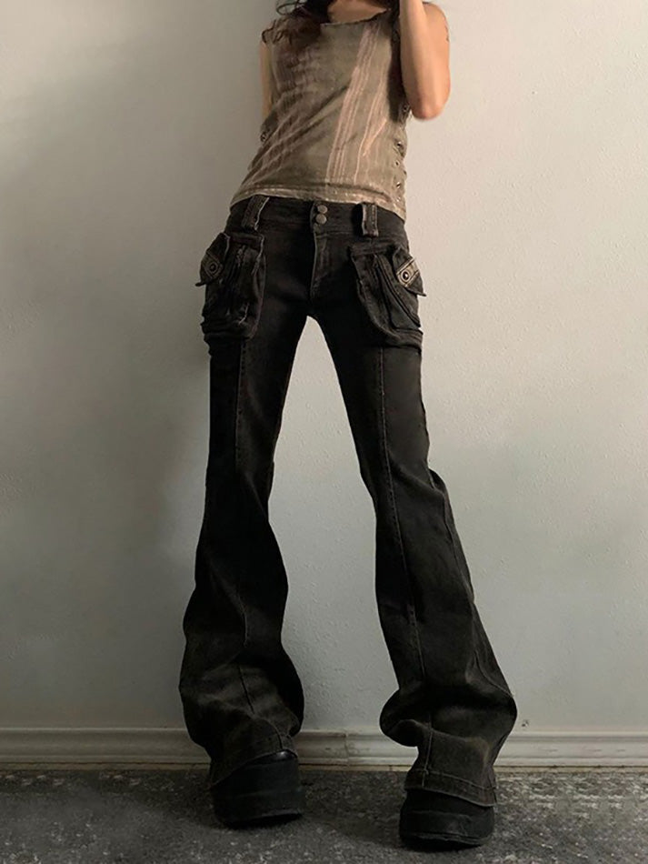 Vintage Y2K 3D Pocket Flared Jeans