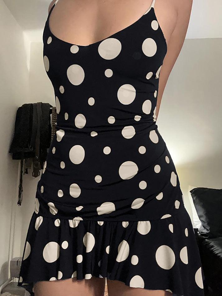 symmetrical Polka Dot Ruffle Mini Dress