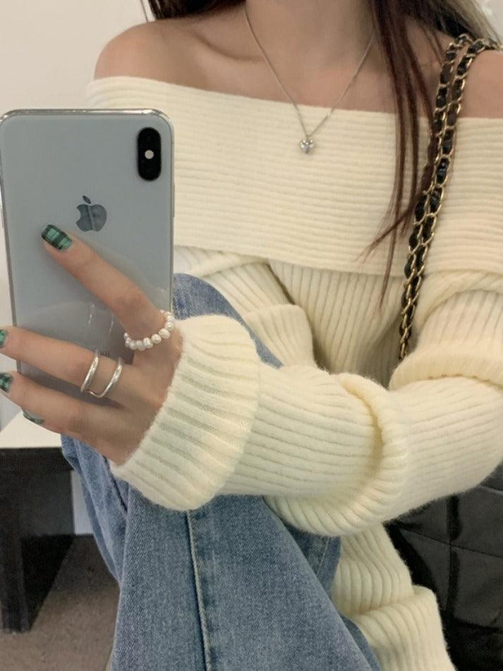 Solid Off Shoulder Knit Sweater