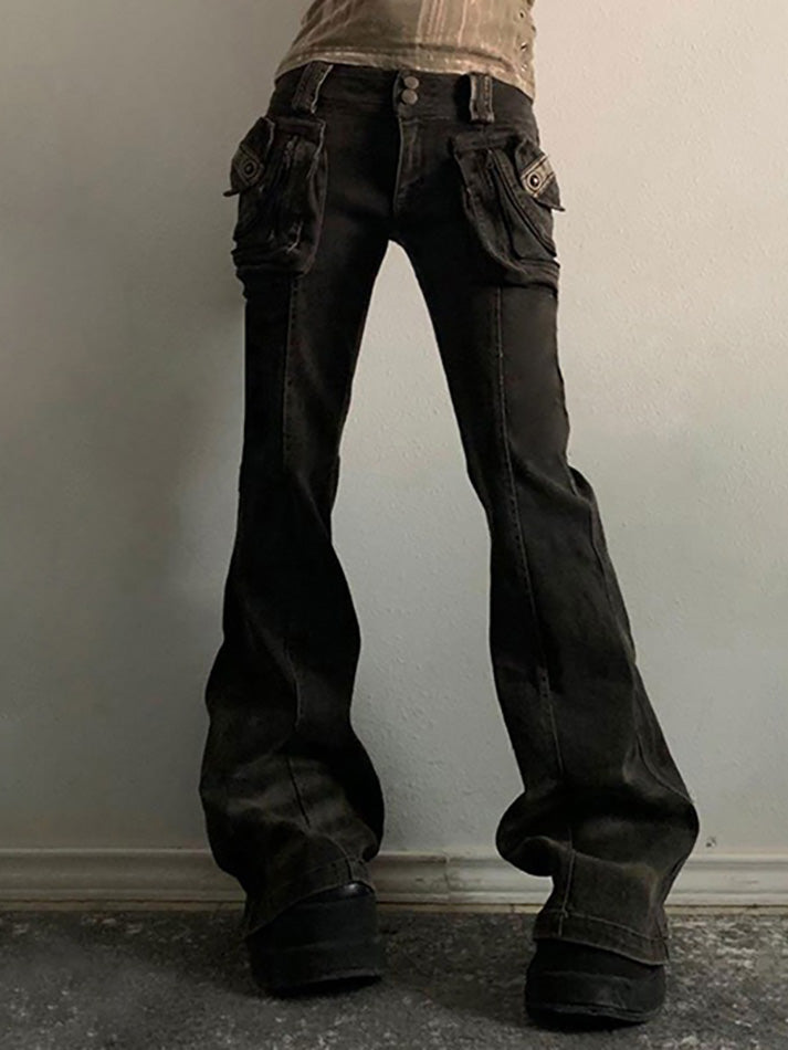 Vintage Y2K 3D Pocket Flared Jeans