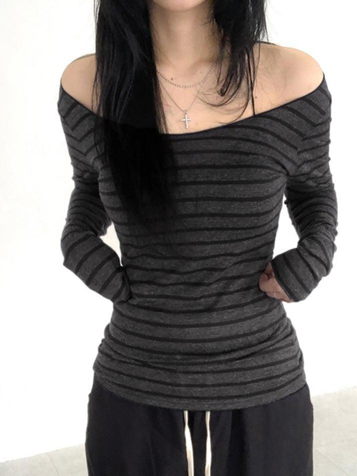 Striped One Shoulder Long Sleeve Tee