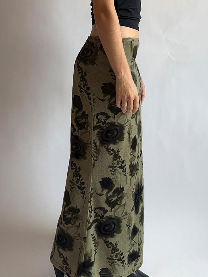 Mid Rise Floral Midi Skirt