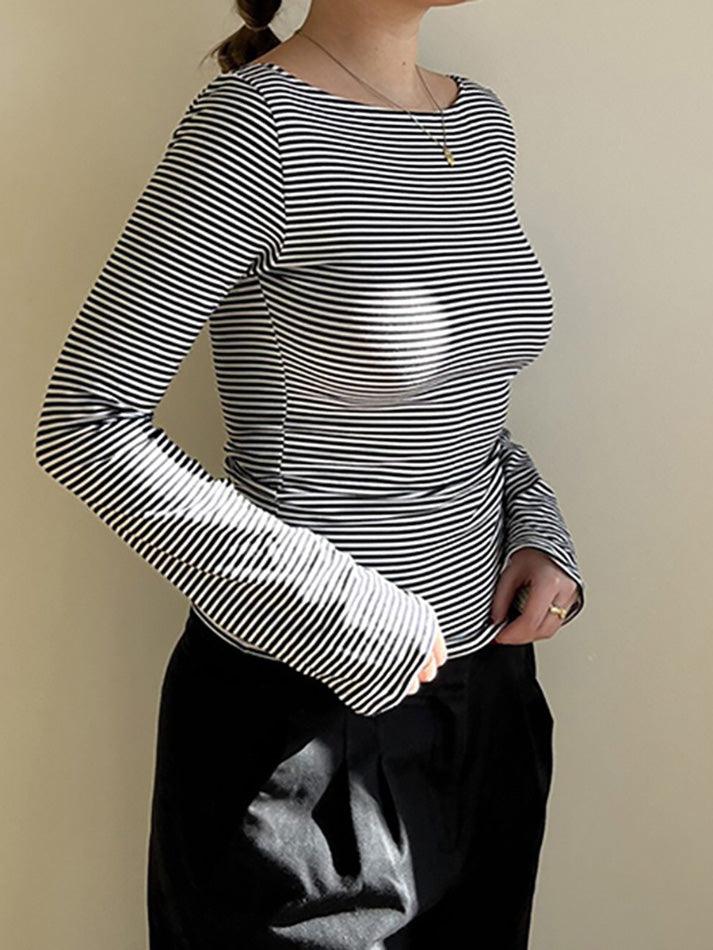 Striped Backless Long Sleeve Top