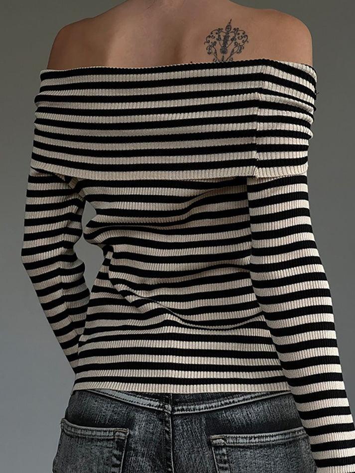 Off-Shoulder Asymmetrical Striped Knit Top