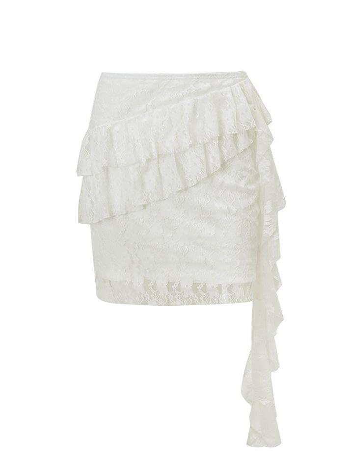 Lace Trim Mesh Mini Skirt