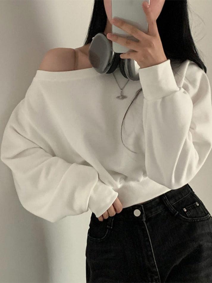 Solid One Shoulder Short Sweatshirt