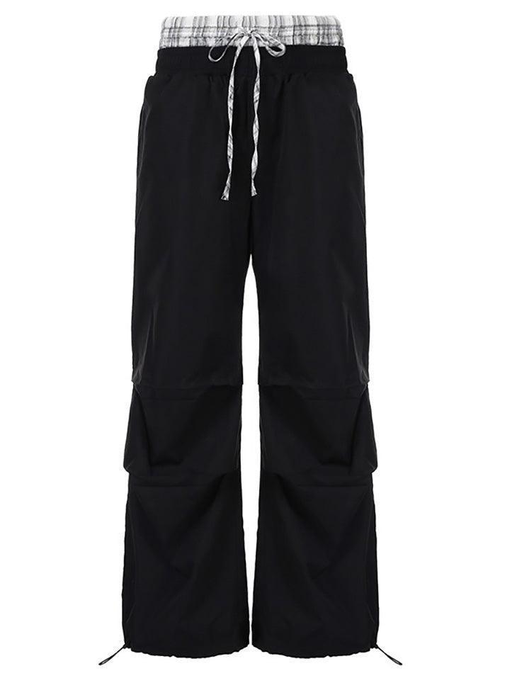 Double Waistband Contrasting Plaid Sweatpants