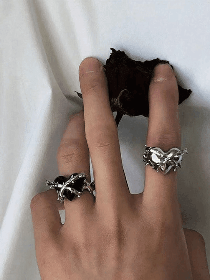 2pcs Heart Decor Cuff Ring - AnotherChill