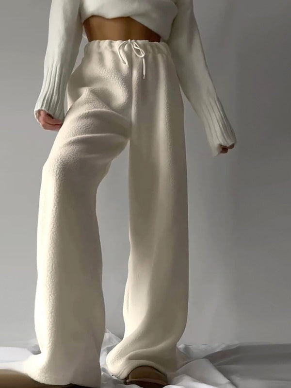 Drawstring Wide Leg Loose Teddy Fleece Pants