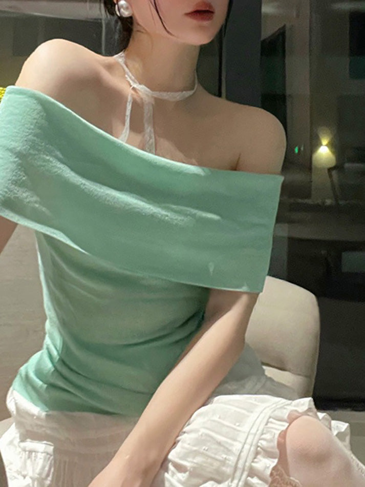 Off Shoulder Solid Color Slim Top