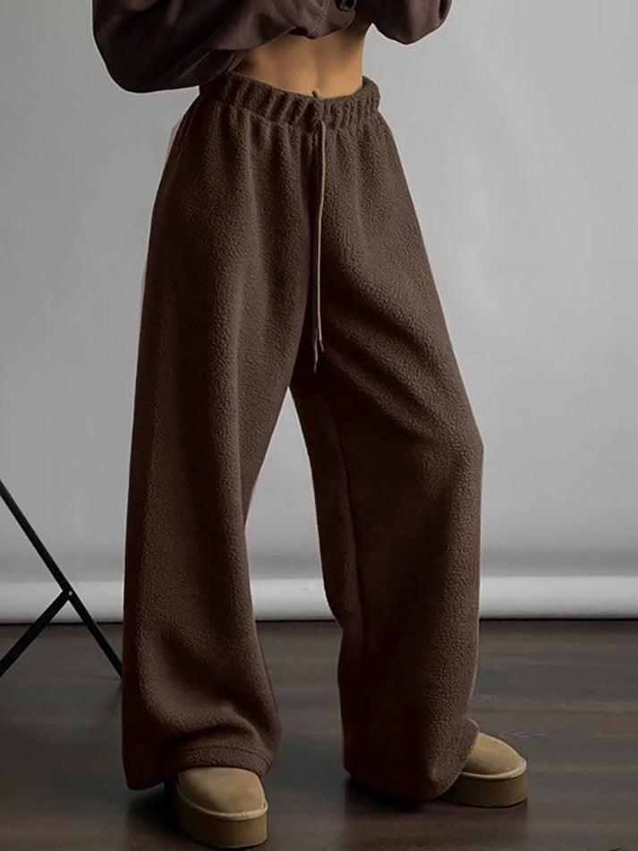 Drawstring Wide Leg Teddy Fleece Pants