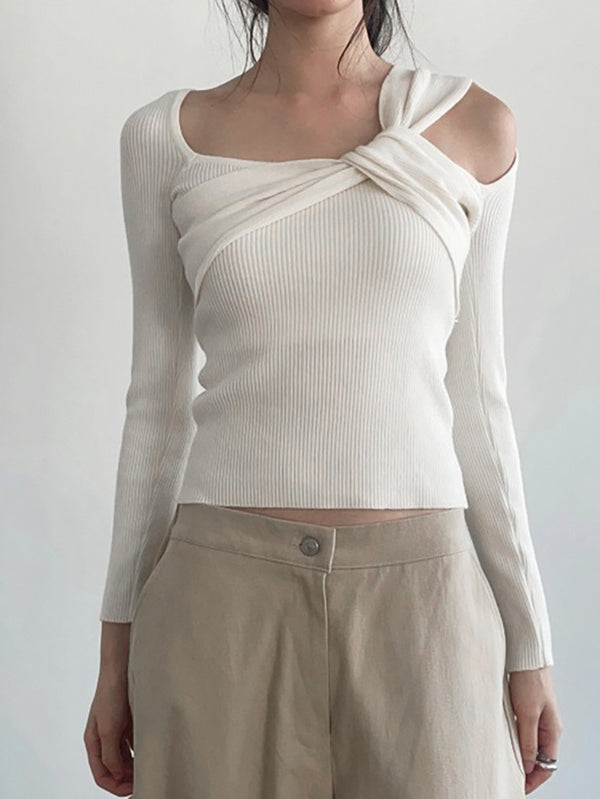 Asymmetrical Twist Off-Shoulder Knit Top