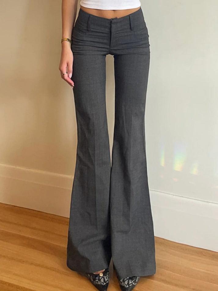 Solid Color Pleated Flare Leg Pants