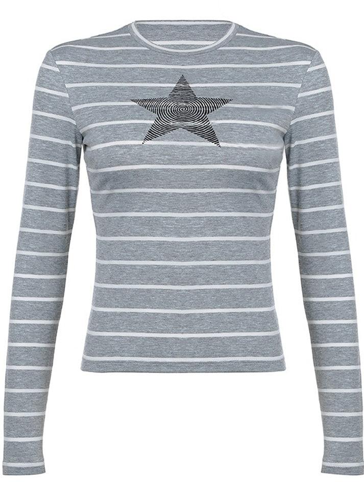 Contrast Star Stripe Casual Long Sleeve Top