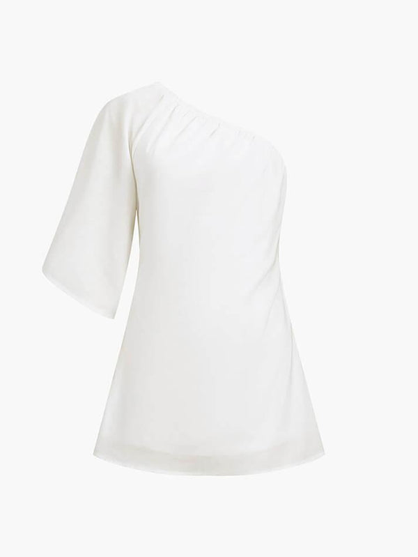 Aegean Cotton Linen One Sleeve Short Dress - AnotherChill