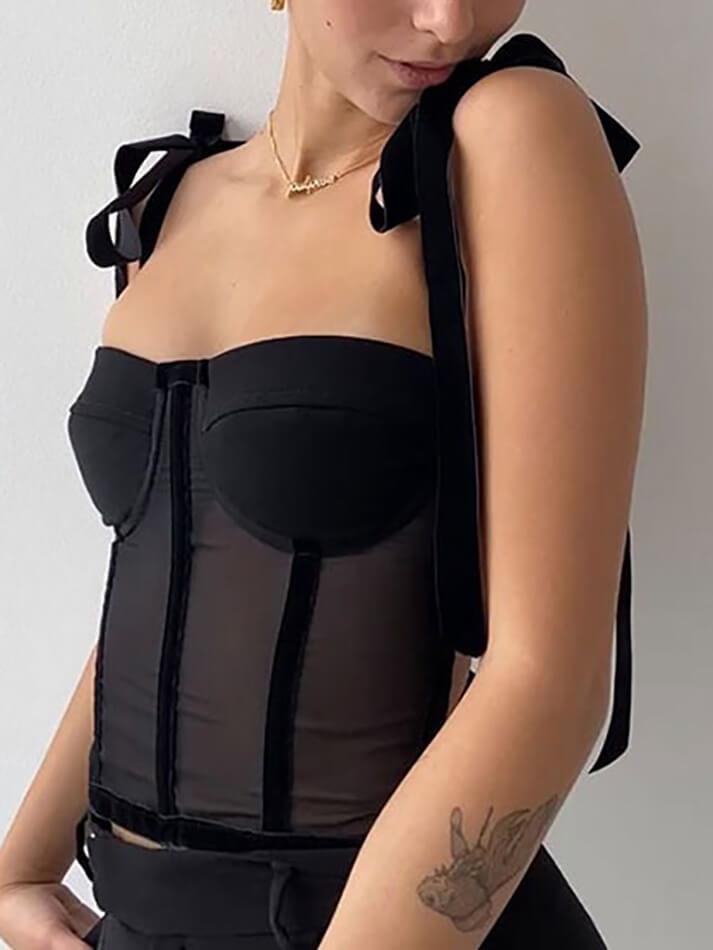 Tied Mesh Corset Crop Top - AnotherChill