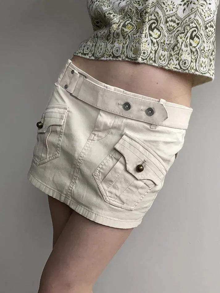 Vintage Belted Pocket Cargo Mini Skirt