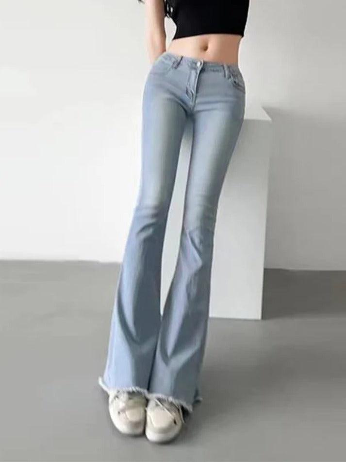 Washed Low Waist Stretchy Mopping Flare Jeans - AnotherChill