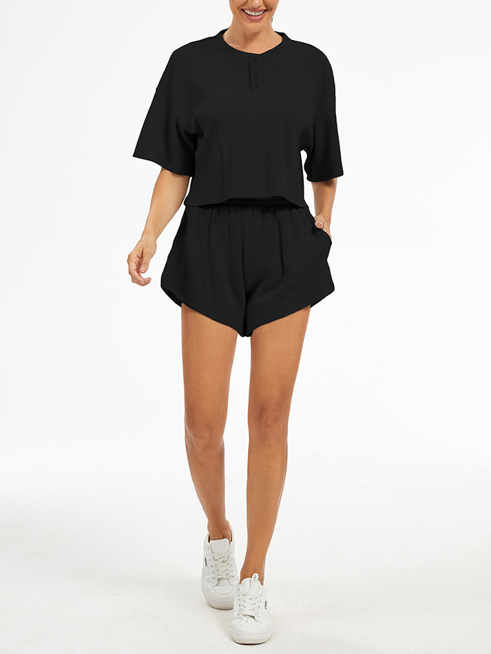 Cropped Waffle Knit Lounge Set