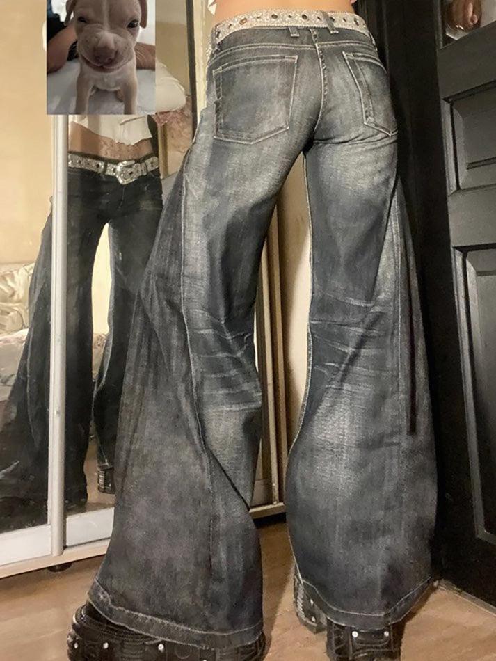 Vintage Washed A-Line Wide-Leg Jeans