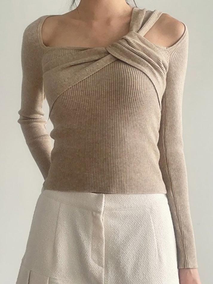 Asymmetrical Twist Off-Shoulder Knit Top