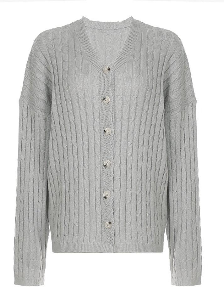 Button V-Neck Oversized Knit Cardigan