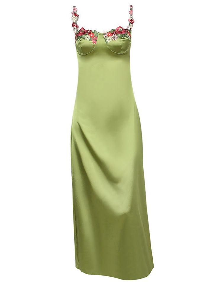 Sexy Spaghetti Strap Floral Satin Maxi Dress - AnotherChill