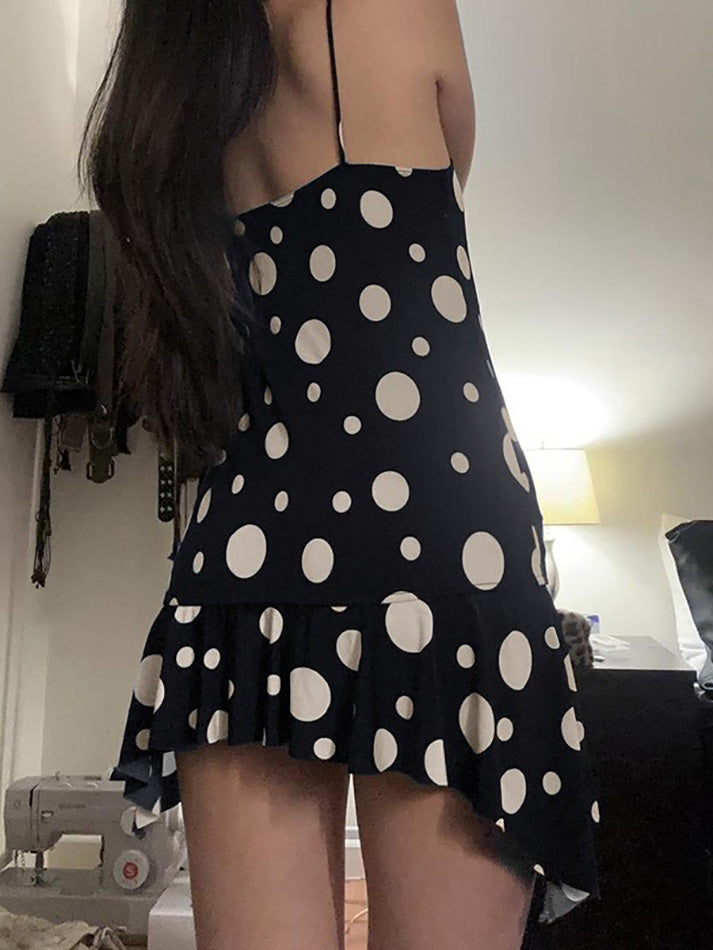 symmetrical Polka Dot Ruffle Mini Dress