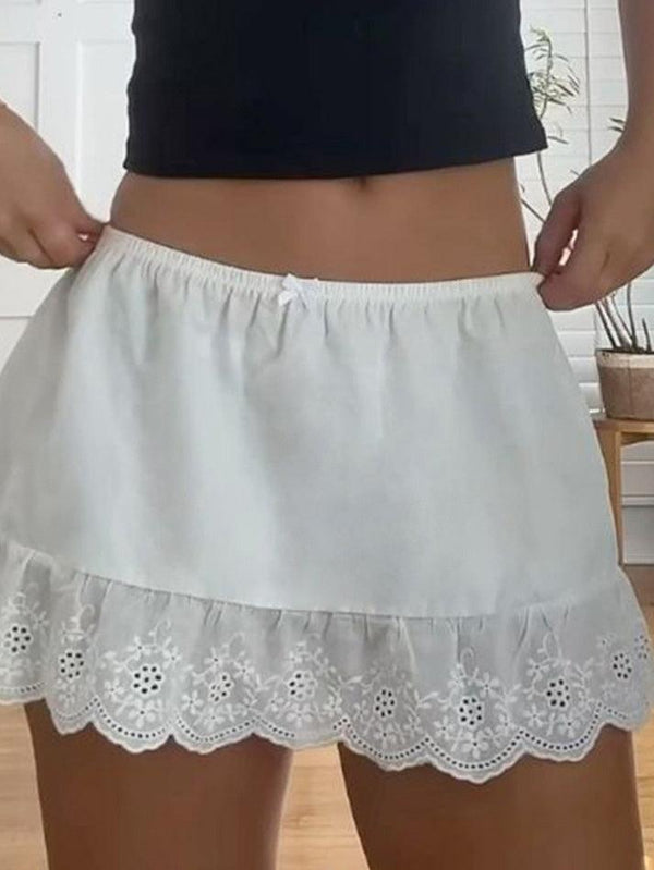 White Lace Hollow Mini Skirt