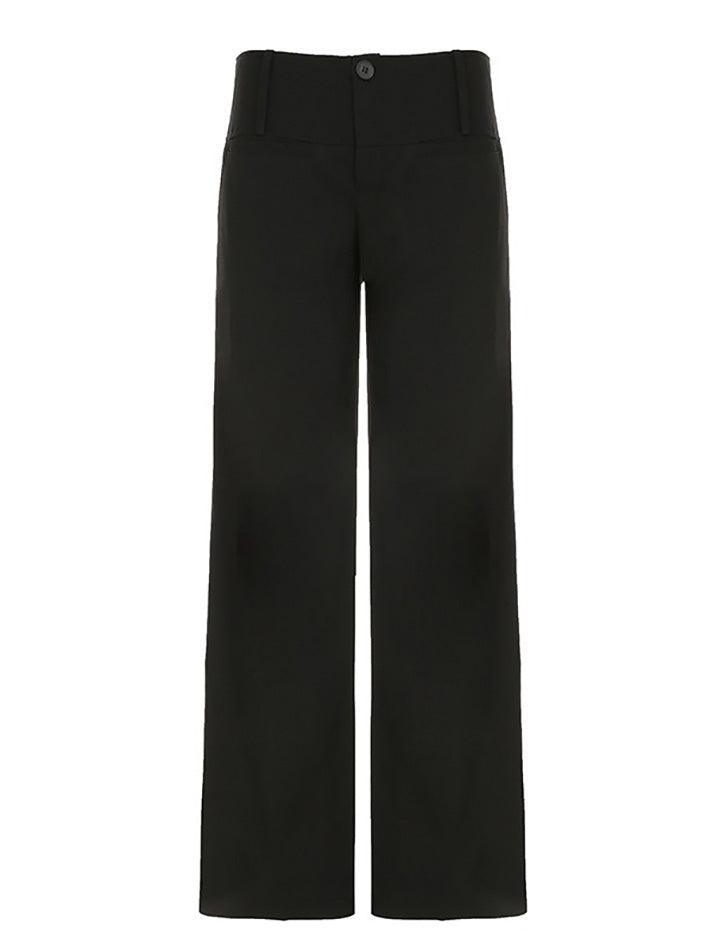 Solid Color Basic Low-Rise Wide-Leg Pants