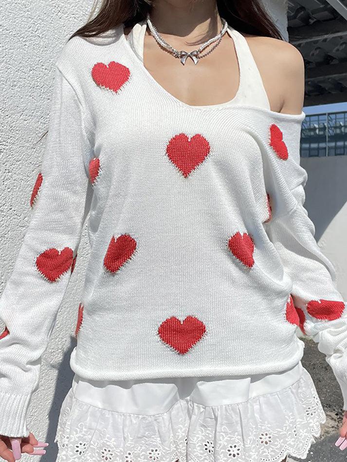 Heart Print Crew Neck Pullover