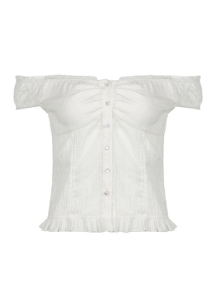Ruffled-Trim Lace Panel Plain Button-Up Camisole Top - AnotherChill