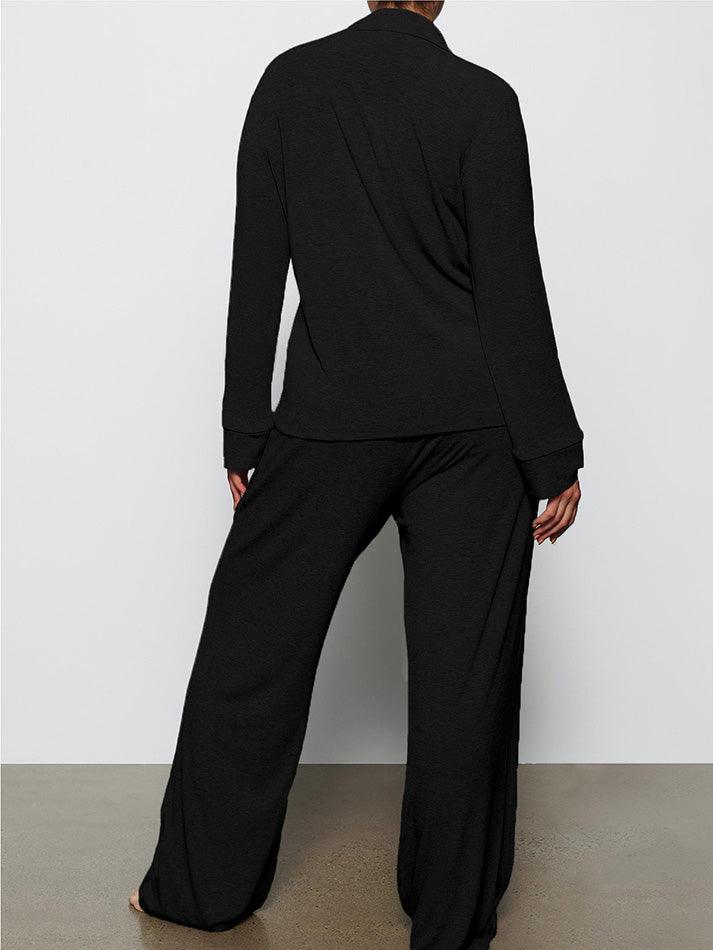 Long Sleeve Button Down Ribbed Knit Pajamas Set