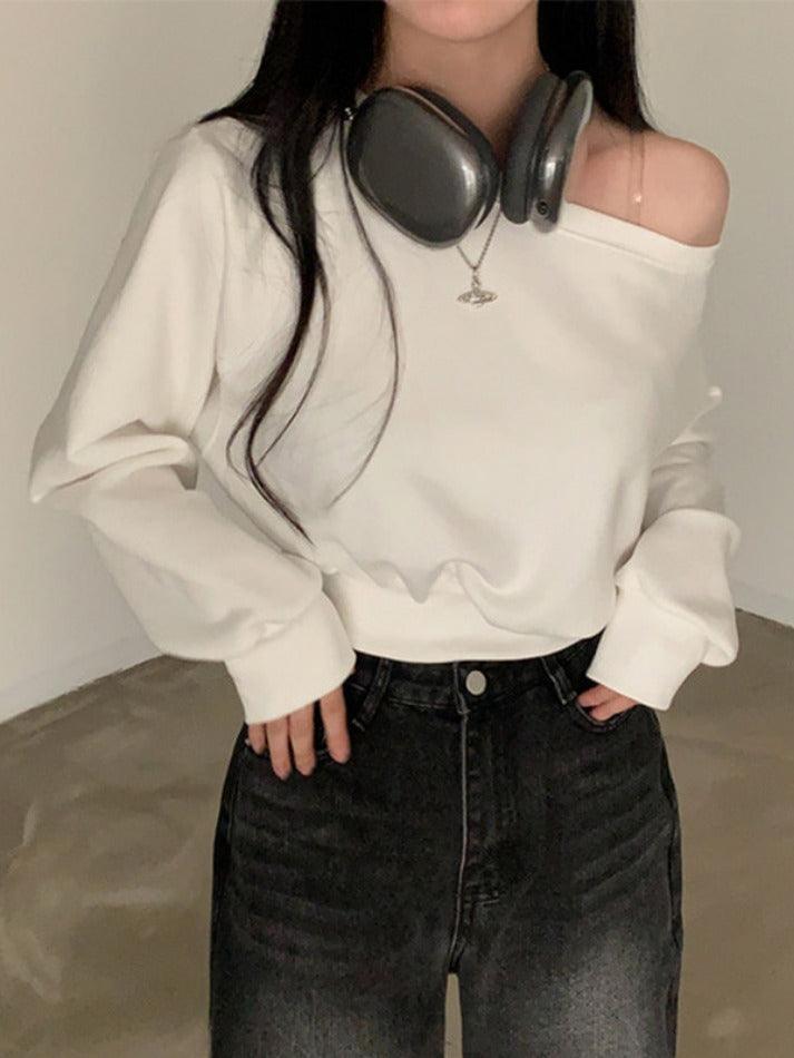 Solid One Shoulder Short Sweatshirt