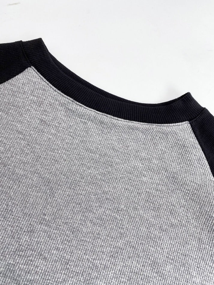 Raglan Sleeve Rib Crop Top