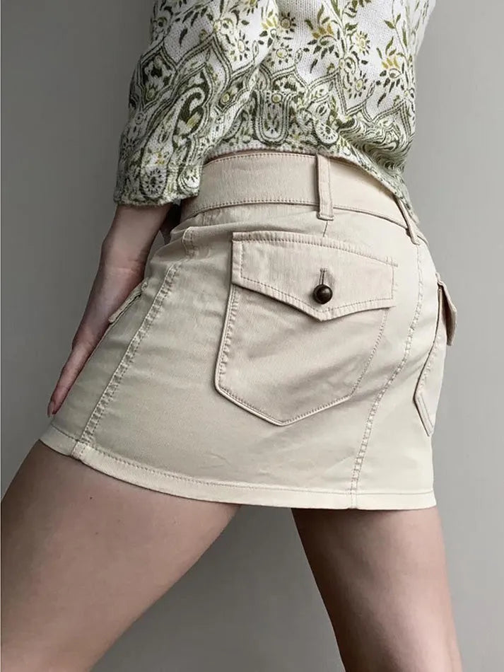 Vintage Belted Pocket Cargo Mini Skirt