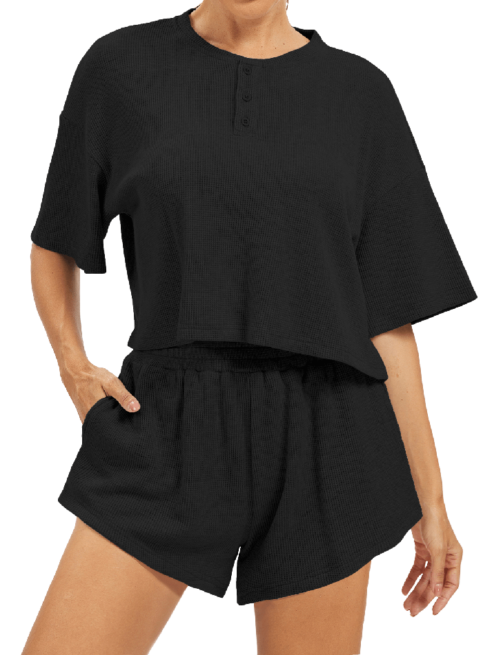 Cropped Waffle Knit Lounge Set