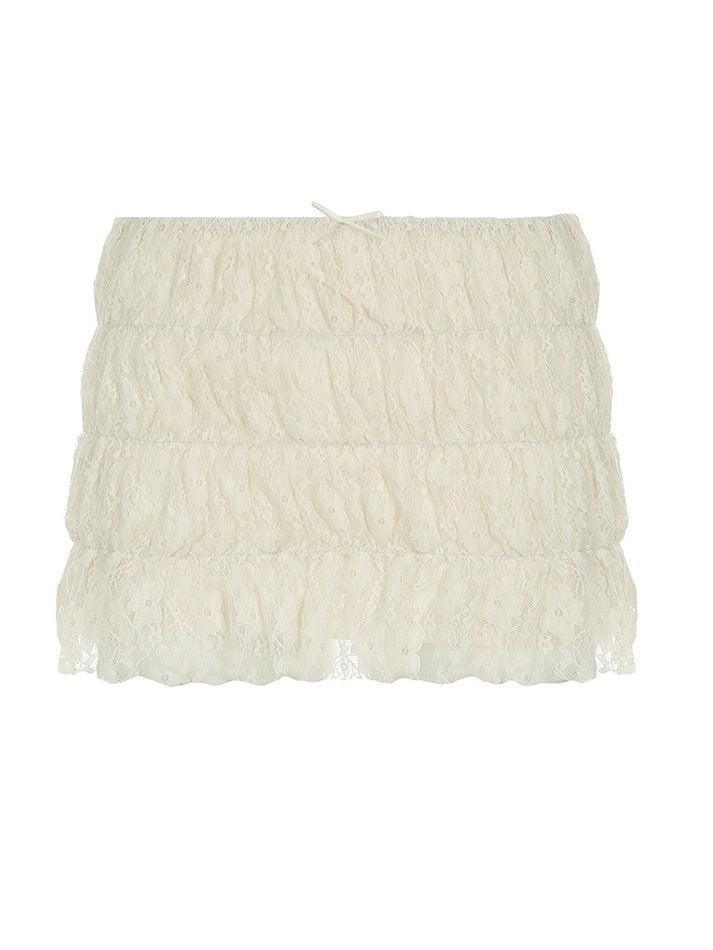 Lace Ruched Low-Rise Double-Layer Mini Skirt