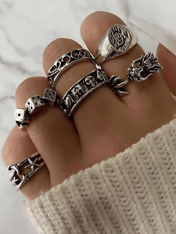 6pcs Vintage Skull Ring - AnotherChill