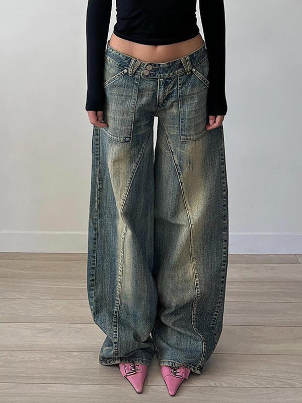 Distressed Irregular Dividing Line Pockets Cargo Jeans